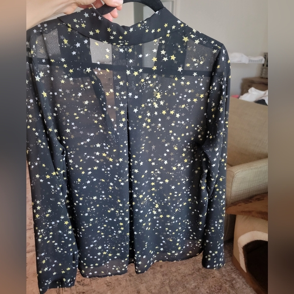 CAbi Sheer Black Blouse with Star Print - Picture 4 of 6